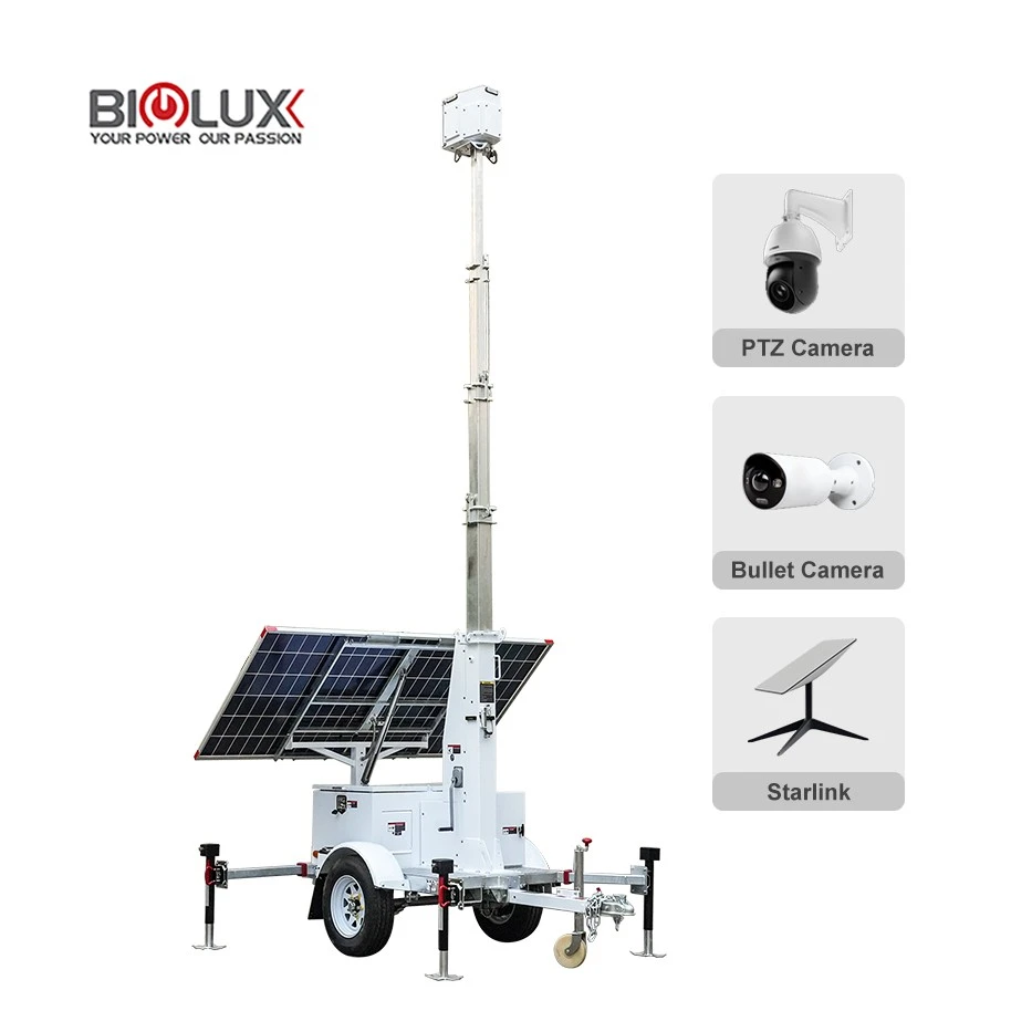Mini Compact Solar Powered Surveillance Trailer 600W Solar Panel With Large Batteries factory